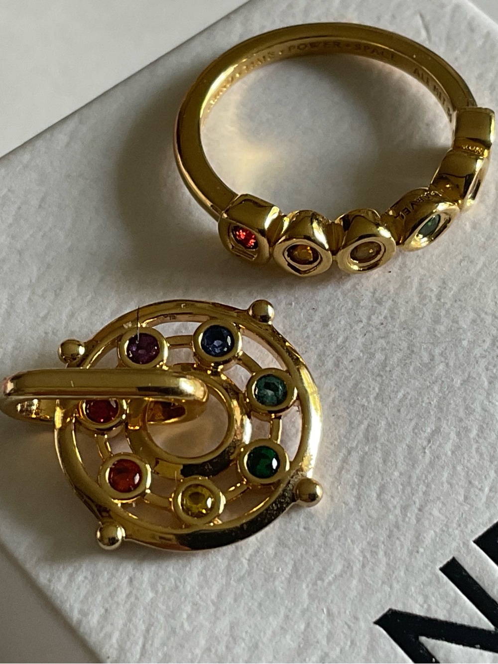 Pandora Gold Multicolor Crystal Ring and Toggle Charm